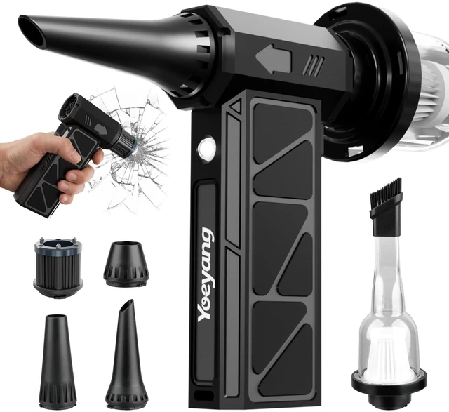 Main image of Compressed Air Duster, Industry-First O-Shaped Air Duct 13-Blade Dual-Layer 4 Gear 6-in-1 Cordless Electric Mini Blower, LED Light & Window Breaker, Nozzles for PC, Keyboard, Car, Home, Outdoor
