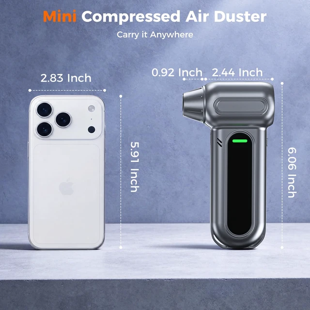 Alt view image 2 of 7 - Compressed Air Duster, 150000RPM Electric Air Duster, 4-Gear Adjustable | Brushless Motor, with LED Light, Type-C Fast Charging, Rechargeable Air Blower for PC, Keyboard, Car, Home, Outdoor