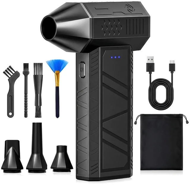 Main image of Cordless Air Duster for PC, Rechargeable Blower w/Brush & Pouch 110K | Replaces Compressed Air Cans. Includes Brush & Pouch. Lightweight & Portable. For Keyboard, PC, Car, Electronics & Home.