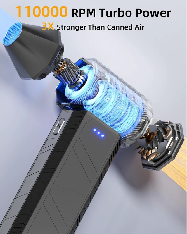 Alt view image 2 of 6 - Cordless Air Duster for PC, Rechargeable Blower w/Brush & Pouch 110K | Replaces Compressed Air Cans. Includes Brush & Pouch. Lightweight & Portable. For Keyboard, PC, Car, Electronics & Home.