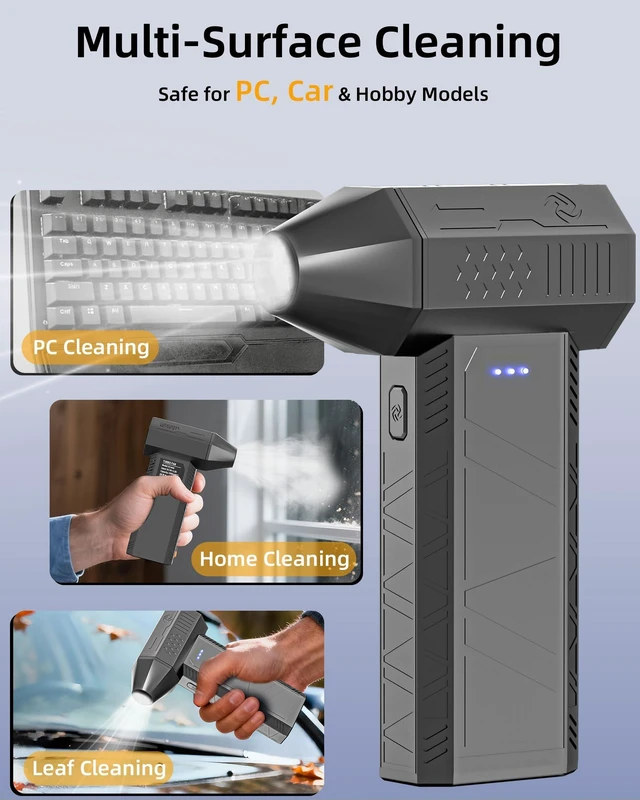 Alt view image 3 of 6 - Cordless Air Duster for PC, Rechargeable Blower w/Brush & Pouch 110K | Replaces Compressed Air Cans. Includes Brush & Pouch. Lightweight & Portable. For Keyboard, PC, Car, Electronics & Home.
