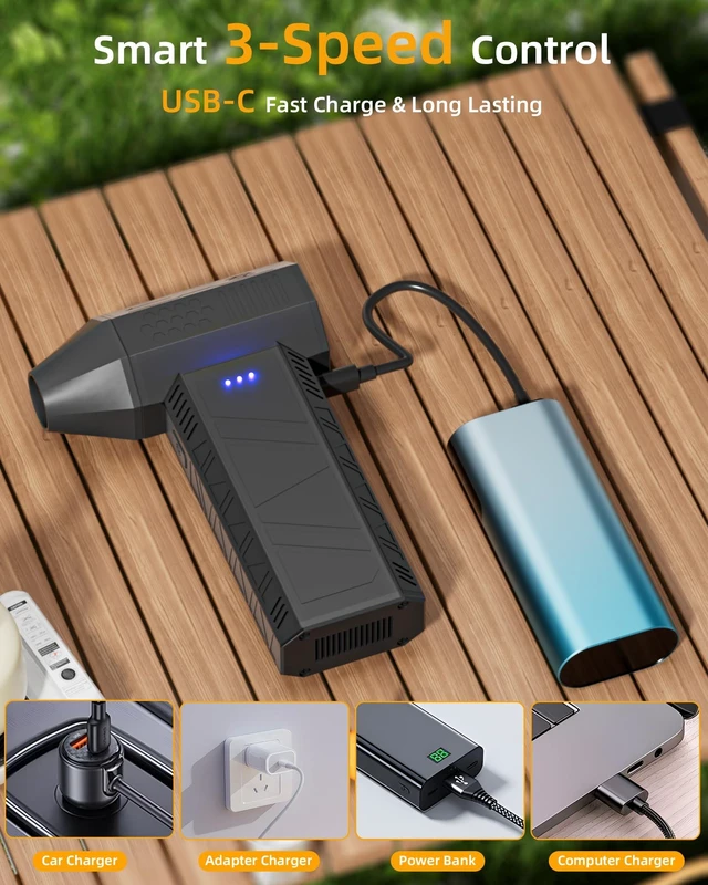 Alt view image 5 of 6 - Cordless Air Duster for PC, Rechargeable Blower w/Brush & Pouch 110K | Replaces Compressed Air Cans. Includes Brush & Pouch. Lightweight & Portable. For Keyboard, PC, Car, Electronics & Home.