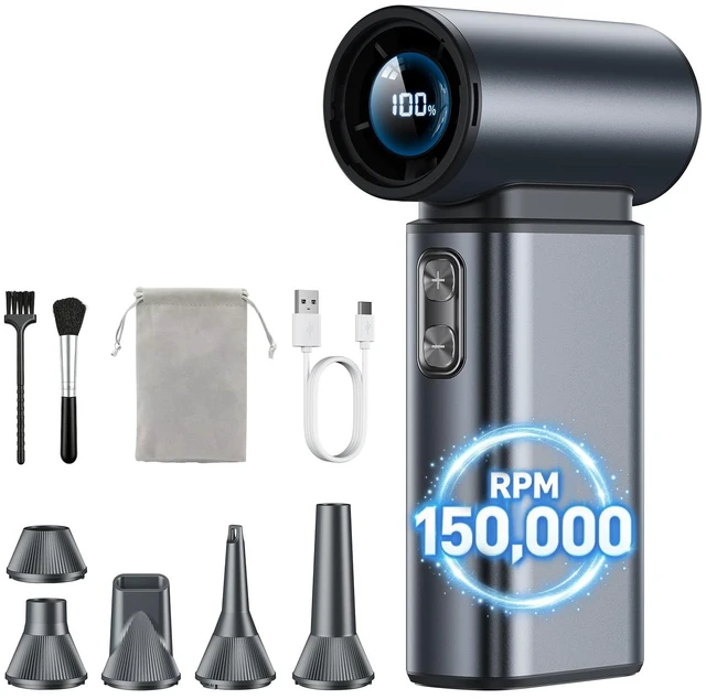 Main image of Compressed Air Duster Electric 150000RPM Super Power Mini Air Blower | 6 Gears Adjustable Rechargeable Cordless Duster for Keyboard Computer Car Home Cleaning, Replaces Compressed Air Cans