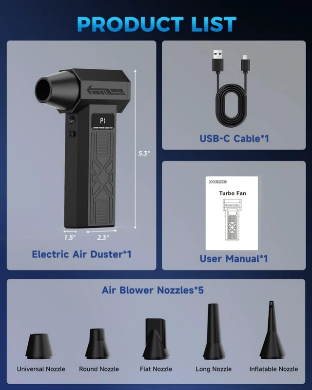 Alt view image 7 of 7 - Compressed Air Duster,280000 RPM Mini Handheld Blower with 4 Gear