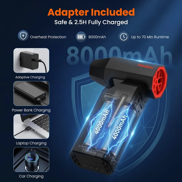 Alt view image 3 of 7 - Compressed Air Duster, 130000RPM Electric Air Duster with Brushless Motor, 5 Gear Adiustable Cordless Air Blower, Rechargeable Mini Blower for PC, Keyboard, Home Cleaning, Outdoor and Car