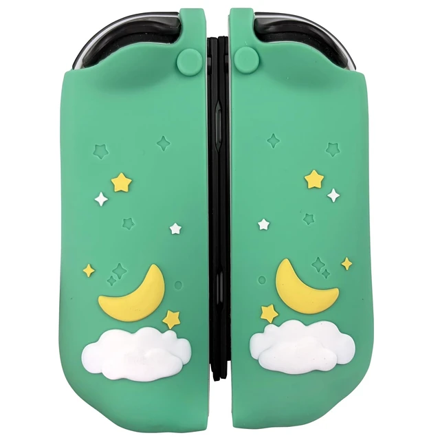 Alt view image 3 of 7 - Silicone Ergonomic Protective Case for Nintendo Switch/Switch OLED Controllers with 2 Silicone Thumb Grips, Cute Bunny & Flower Design, Green