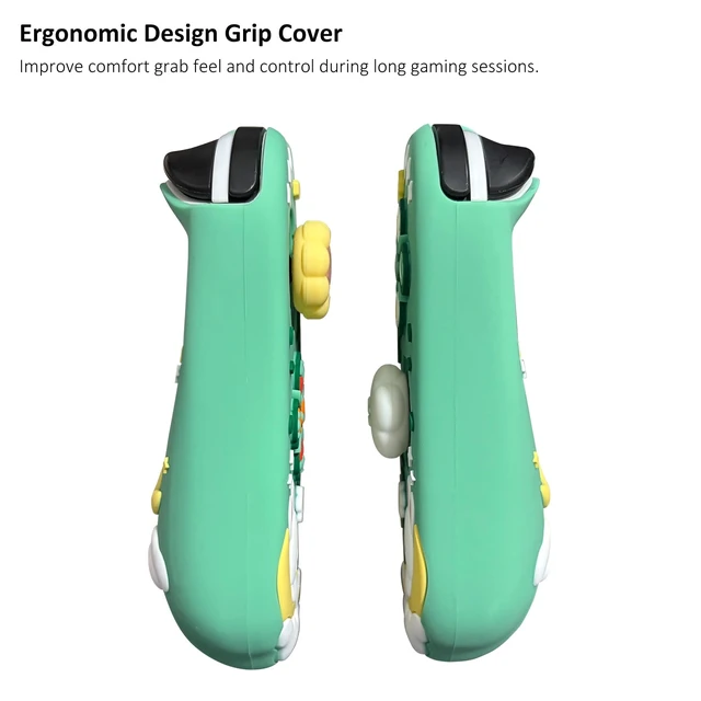 Alt view image 6 of 7 - Silicone Ergonomic Protective Case for Nintendo Switch/Switch OLED Controllers with 2 Silicone Thumb Grips, Cute Bunny & Flower Design, Green