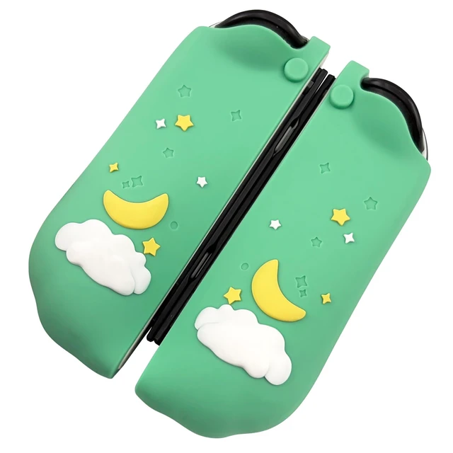 Alt view image 5 of 7 - Silicone Ergonomic Protective Case for Nintendo Switch/Switch OLED Controllers with 2 Silicone Thumb Grips, Cute Bunny & Flower Design, Green