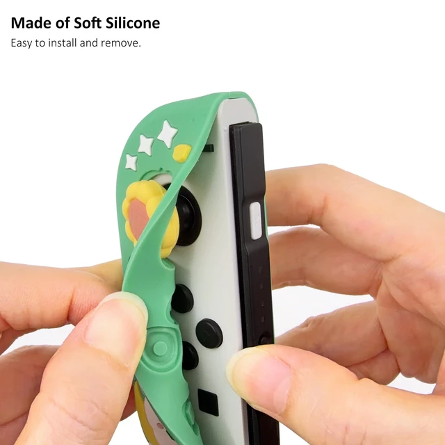 Alt view image 7 of 7 - Silicone Ergonomic Protective Case for Nintendo Switch/Switch OLED Controllers with 2 Silicone Thumb Grips, Cute Bunny & Flower Design, Green