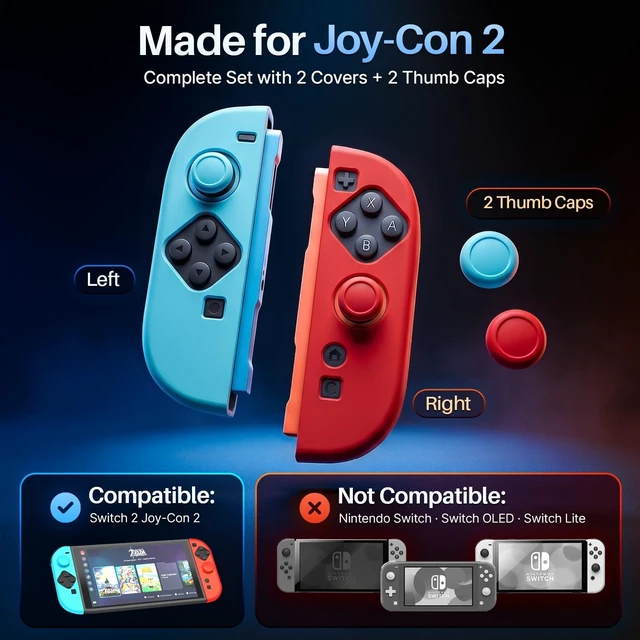 Alt view image 3 of 7 - JoyCon Cover for Nintendo Switch 2 Controller Case, Red/Blue | 2-Piece Anti-Slip Skin Set for Left and Right Joy-Con 2 Controllers with Matching Thumb Grip Caps; Controllers Not Included