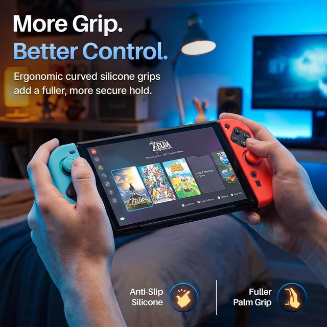Alt view image 2 of 7 - JoyCon Cover for Nintendo Switch 2 Controller Case, Red/Blue | 2-Piece Anti-Slip Skin Set for Left and Right Joy-Con 2 Controllers with Matching Thumb Grip Caps; Controllers Not Included