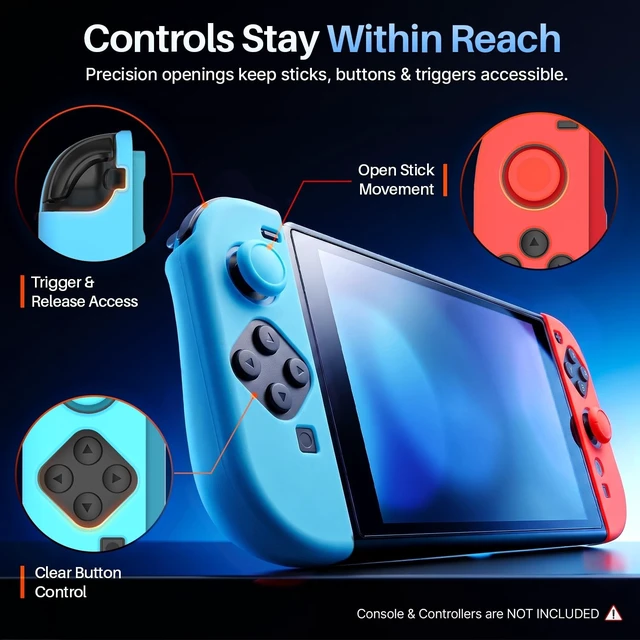 Alt view image 5 of 7 - JoyCon Cover for Nintendo Switch 2 Controller Case, Red/Blue | 2-Piece Anti-Slip Skin Set for Left and Right Joy-Con 2 Controllers with Matching Thumb Grip Caps; Controllers Not Included