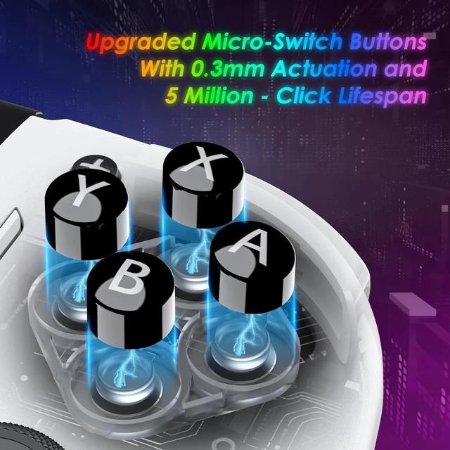 Alt view image 4 of 7 - Switch Controllers Compatible with Nintendo Switch/OLED, Hall Effect One-Piece Controllers with 6-Axis Gyro, Motion Control, Wake-up, Dual Vibration, Turbo, 1000mAh Battery, White