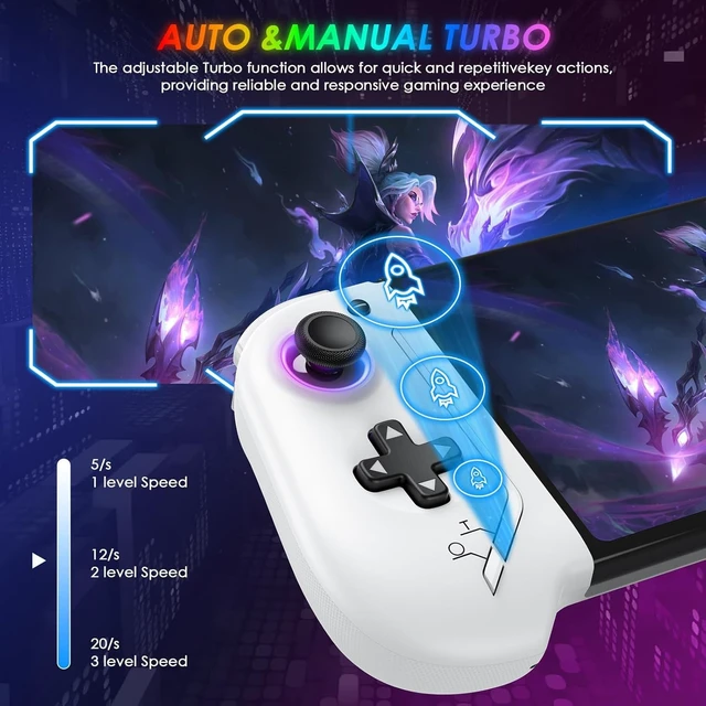 Alt view image 5 of 7 - Switch Controllers Compatible with Nintendo Switch/OLED, Hall Effect One-Piece Controllers with 6-Axis Gyro, Motion Control, Wake-up, Dual Vibration, Turbo, 1000mAh Battery, White