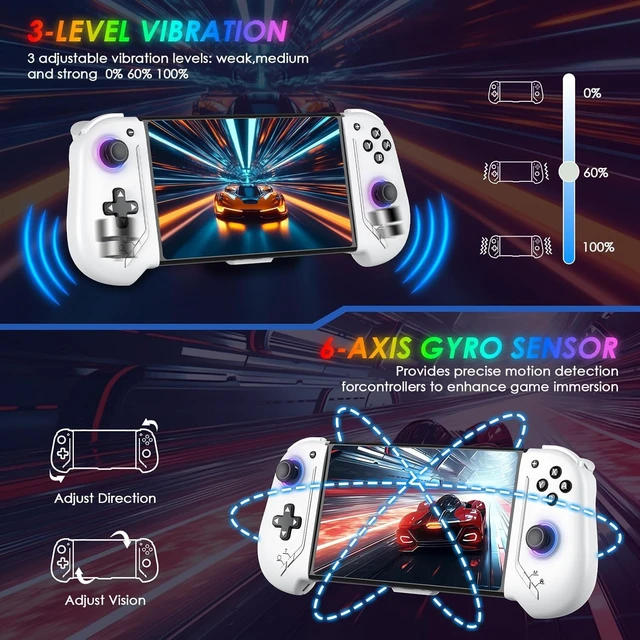Alt view image 7 of 7 - Switch Controllers Compatible with Nintendo Switch/OLED, Hall Effect One-Piece Controllers with 6-Axis Gyro, Motion Control, Wake-up, Dual Vibration, Turbo, 1000mAh Battery, White
