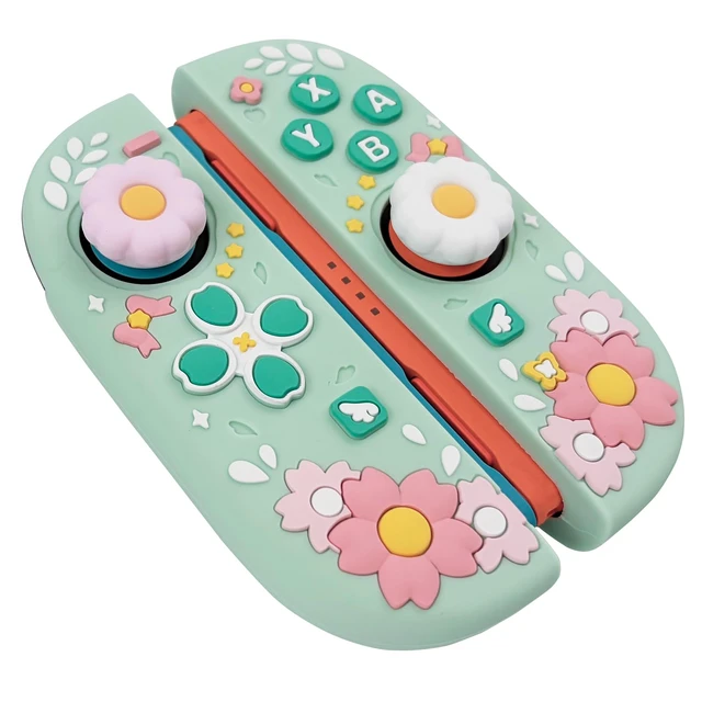 Alt view image 4 of 7 - Cute Silicone Controllers Protective Case for Nintendo Switch 2 (2025) with 2 Silicone Thumb Grips Caps, Sakura Design Ergonomic Cover, Mint Green