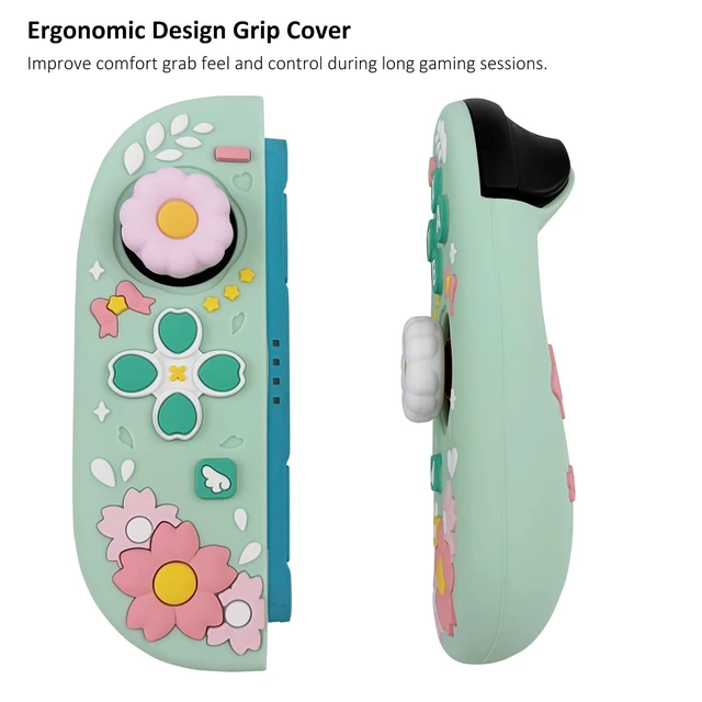 Alt view image 6 of 7 - Cute Silicone Controllers Protective Case for Nintendo Switch 2 (2025) with 2 Silicone Thumb Grips Caps, Sakura Design Ergonomic Cover, Mint Green