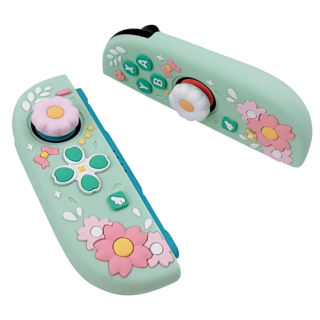 Alt view image 7 of 7 - Cute Silicone Controllers Protective Case for Nintendo Switch 2 (2025) with 2 Silicone Thumb Grips Caps, Sakura Design Ergonomic Cover, Mint Green