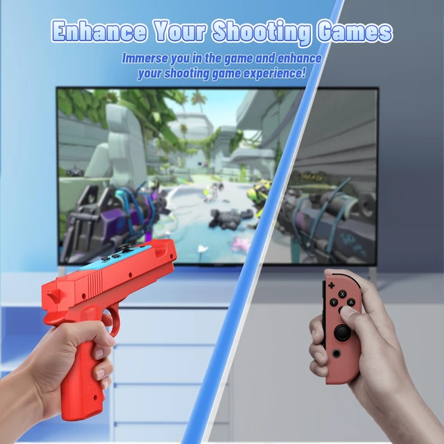 Alt view image 2 of 7 - Switch Shooting Gun Controller Grips for Nintendo Switch 1/OLED | Replacement for Joy-Con Gun Holder, Switch Handle Kit, Ergonomic Design, Switch Controller Grip for Joycon, Blue/ Red, 2 Pack