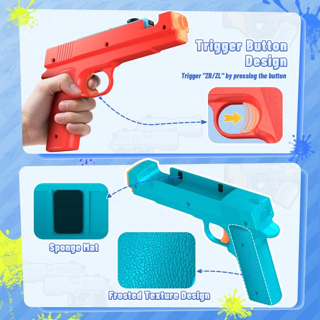 Alt view image 3 of 7 - Switch Shooting Gun Controller Grips for Nintendo Switch 1/OLED | Replacement for Joy-Con Gun Holder, Switch Handle Kit, Ergonomic Design, Switch Controller Grip for Joycon, Blue/ Red, 2 Pack