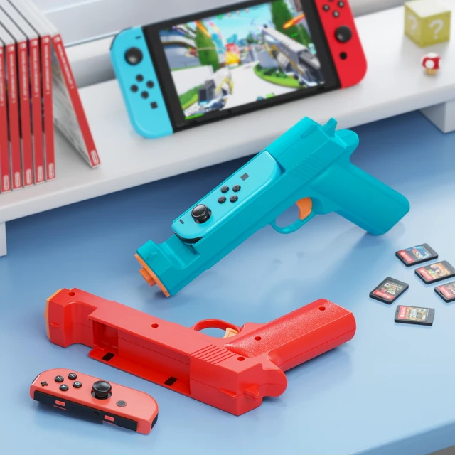 Alt view image 4 of 7 - Switch Shooting Gun Controller Grips for Nintendo Switch 1/OLED | Replacement for Joy-Con Gun Holder, Switch Handle Kit, Ergonomic Design, Switch Controller Grip for Joycon, Blue/ Red, 2 Pack