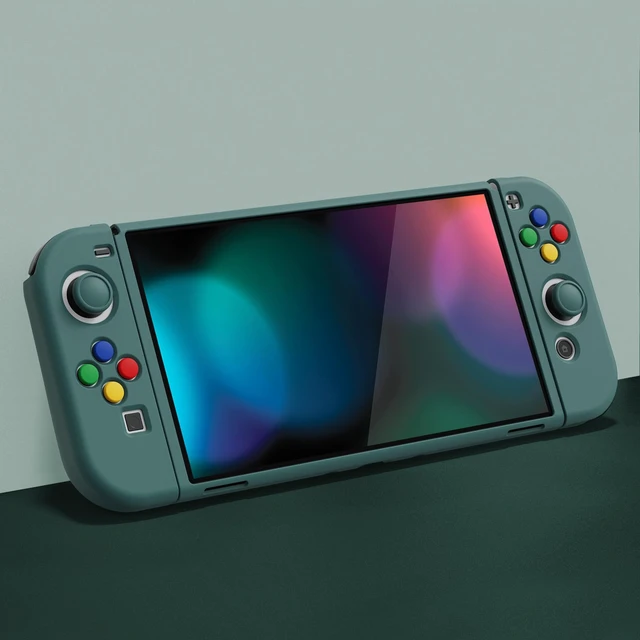 Alt view image 3 of 7 - ZealProtect Soft Protective Case for Nintendo Switch OLED, Flexible Protector Joycon Grip Cover for Nintendo Switch OLED with Thumb Grip Caps & ABXY Direction Button Caps - Hunter Green