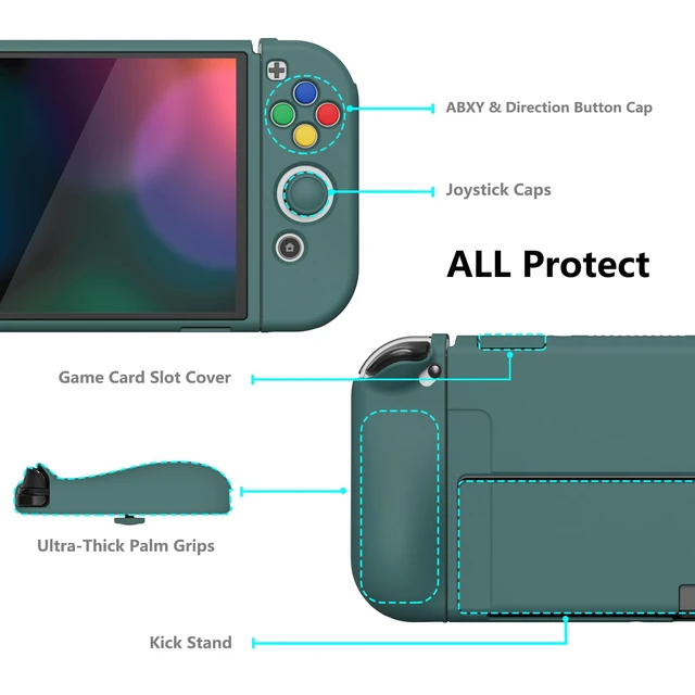 Alt view image 5 of 7 - ZealProtect Soft Protective Case for Nintendo Switch OLED, Flexible Protector Joycon Grip Cover for Nintendo Switch OLED with Thumb Grip Caps & ABXY Direction Button Caps - Hunter Green