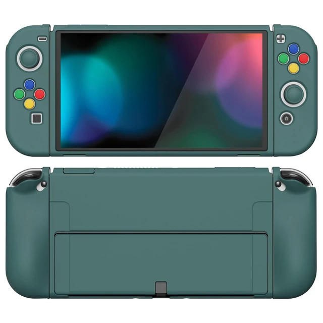Alt view image 6 of 7 - ZealProtect Soft Protective Case for Nintendo Switch OLED, Flexible Protector Joycon Grip Cover for Nintendo Switch OLED with Thumb Grip Caps & ABXY Direction Button Caps - Hunter Green