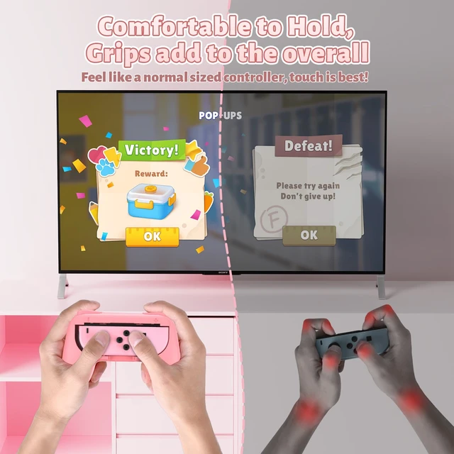 Alt view image 4 of 7 - Switch Controller Grips for Nintendo Switch/OLED for JoyCons | Wear-Resistant Switch Controllers Holder Handle Kit, Ergonomic Design, 6 Non-Slip Thumb Grip Caps for Joycon, Pink, 2 Pack