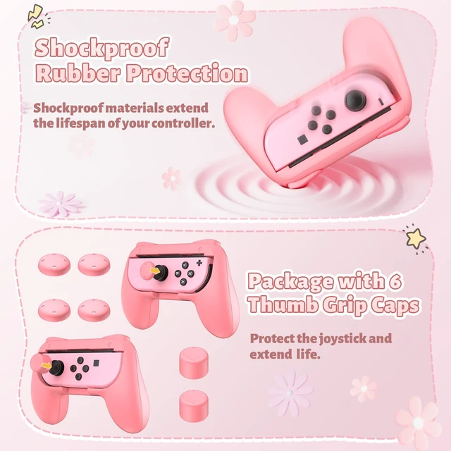 Alt view image 5 of 7 - Switch Controller Grips for Nintendo Switch/OLED for JoyCons | Wear-Resistant Switch Controllers Holder Handle Kit, Ergonomic Design, 6 Non-Slip Thumb Grip Caps for Joycon, Pink, 2 Pack