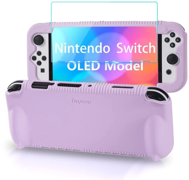 Main image of Silicone Case for Nintendo Switch OLED with Screen Protector, Purple | Standable design, Shockproof Protective Cover Compatible with Switch OLED, Ergonomic Grip Case with 2 Game Cards Slots