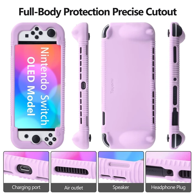 Alt view image 3 of 7 - Silicone Case for Nintendo Switch OLED with Screen Protector, Purple | Standable design, Shockproof Protective Cover Compatible with Switch OLED, Ergonomic Grip Case with 2 Game Cards Slots