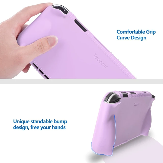 Alt view image 4 of 7 - Silicone Case for Nintendo Switch OLED with Screen Protector, Purple | Standable design, Shockproof Protective Cover Compatible with Switch OLED, Ergonomic Grip Case with 2 Game Cards Slots