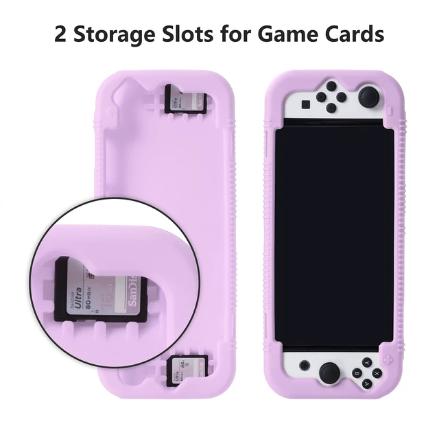 Alt view image 5 of 7 - Silicone Case for Nintendo Switch OLED with Screen Protector, Purple | Standable design, Shockproof Protective Cover Compatible with Switch OLED, Ergonomic Grip Case with 2 Game Cards Slots