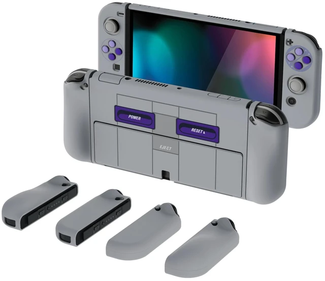Main image of AlterGrips Protective Slim Case for Nintendo Switch OLED, Ergonomic Grip Cover for Joycon, Dockable Hard Shell for Switch OLED w/Thumb Grip Caps & Button Caps - Classics SNES Style