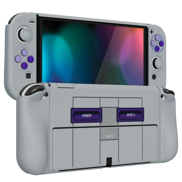 Alt view image 7 of 7 - AlterGrips Protective Slim Case for Nintendo Switch OLED, Ergonomic Grip Cover for Joycon, Dockable Hard Shell for Switch OLED w/Thumb Grip Caps & Button Caps - Classics SNES Style