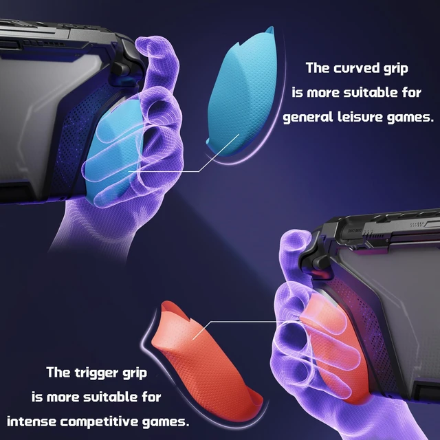 Alt view image 5 of 7 - for Switch 2 Beyond-Grip Dockable Case, Interchangeable FPS/Omni Ergonomic Grips + Military-Grade Drop Protective Cover + 2 Joystick Caps for Nintendo Switch 2 (Blue & Orange)