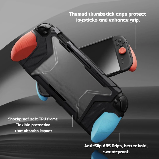 Alt view image 6 of 7 - for Switch 2 Beyond-Grip Dockable Case, Interchangeable FPS/Omni Ergonomic Grips + Military-Grade Drop Protective Cover + 2 Joystick Caps for Nintendo Switch 2 (Blue & Orange)
