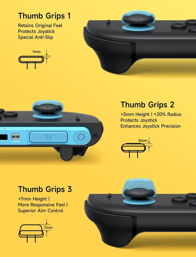 Alt view image 3 of 7 - Thumb Grips for Nintendo Switch 2/Steam Controller - Blue and Orange | Thumb Grip Caps, Ergonomic Design, Enhanced Gaming Grip, Comfortable & Durable, Joycon Stick Cover