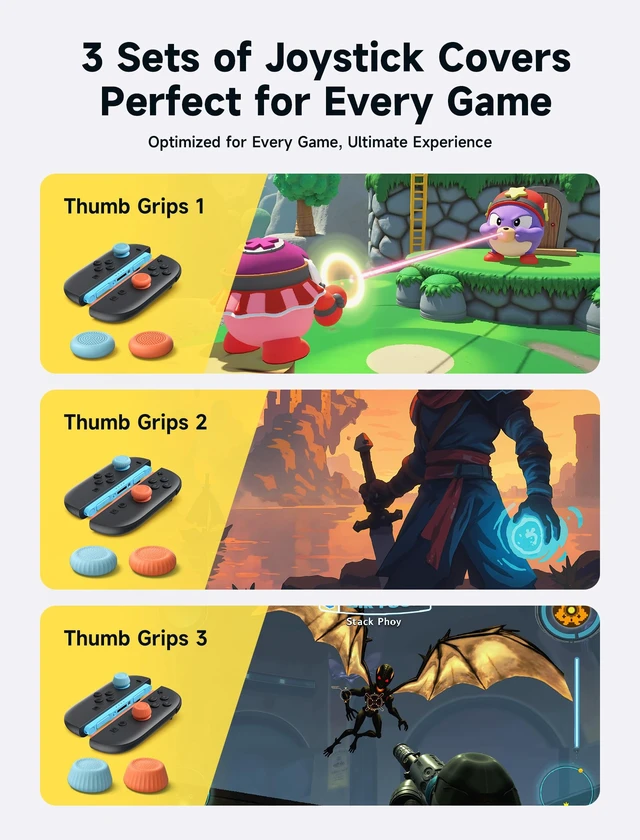 Alt view image 5 of 7 - Thumb Grips for Nintendo Switch 2/Steam Controller - Blue and Orange | Thumb Grip Caps, Ergonomic Design, Enhanced Gaming Grip, Comfortable & Durable, Joycon Stick Cover