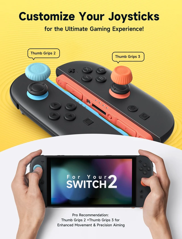 Alt view image 4 of 7 - Thumb Grips for Nintendo Switch 2/Steam Controller - Blue and Orange | Thumb Grip Caps, Ergonomic Design, Enhanced Gaming Grip, Comfortable & Durable, Joycon Stick Cover