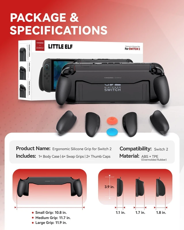 Alt view image 3 of 7 - Ergonomic handheld Grip with 3 Sizes for Switch 2, 2 Thumb Grips | Reduces Hand Fatigue, Tool-Free Snap-On Install, Dock Compatible