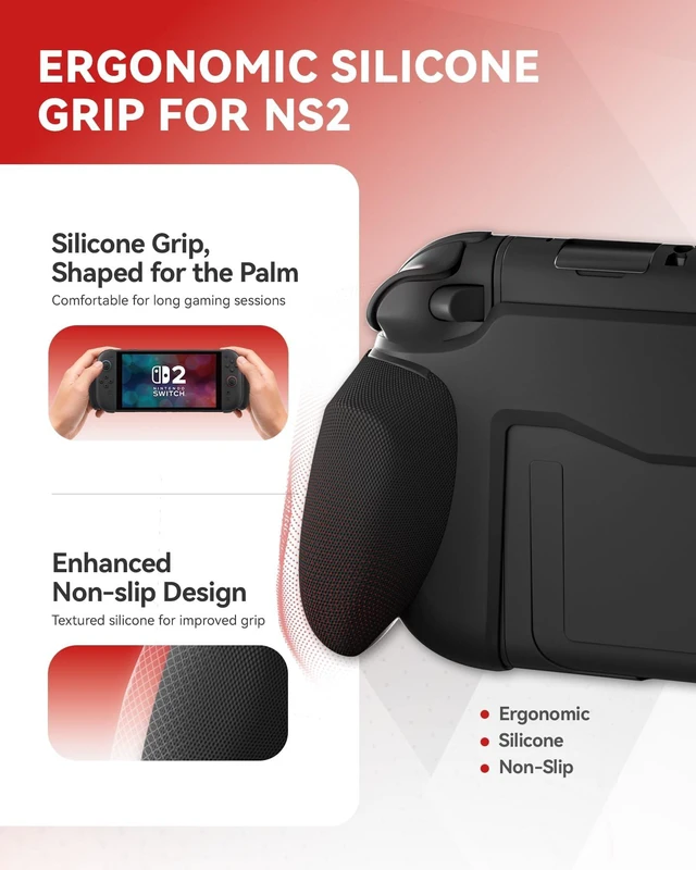Alt view image 4 of 7 - Ergonomic handheld Grip with 3 Sizes for Switch 2, 2 Thumb Grips | Reduces Hand Fatigue, Tool-Free Snap-On Install, Dock Compatible
