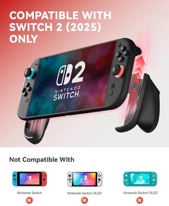 Alt view image 2 of 7 - Ergonomic handheld Grip with 3 Sizes for Switch 2, 2 Thumb Grips | Reduces Hand Fatigue, Tool-Free Snap-On Install, Dock Compatible