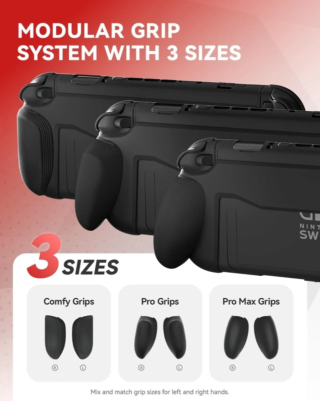Alt view image 5 of 7 - Ergonomic handheld Grip with 3 Sizes for Switch 2, 2 Thumb Grips | Reduces Hand Fatigue, Tool-Free Snap-On Install, Dock Compatible