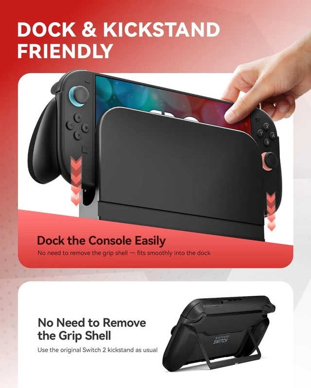 Alt view image 6 of 7 - Ergonomic handheld Grip with 3 Sizes for Switch 2, 2 Thumb Grips | Reduces Hand Fatigue, Tool-Free Snap-On Install, Dock Compatible