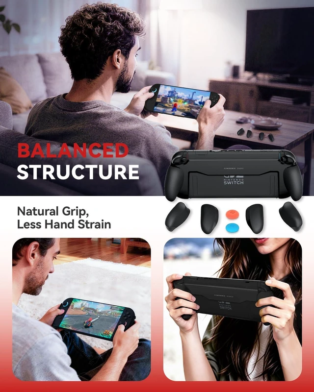 Alt view image 7 of 7 - Ergonomic handheld Grip with 3 Sizes for Switch 2, 2 Thumb Grips | Reduces Hand Fatigue, Tool-Free Snap-On Install, Dock Compatible