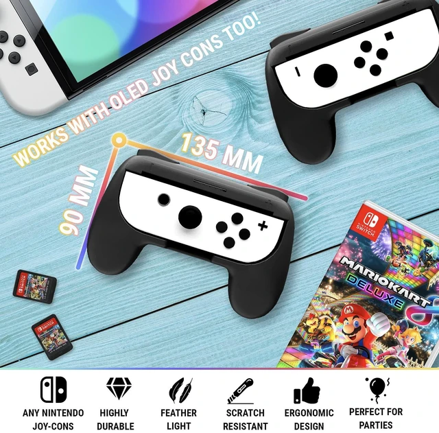 Alt view image 3 of 7 - Grips compatible with Nintendo Switch Joy-Cons for Extra Comfort - TWIN PACK (2x BLACK) Universal Sided Grip Attachments for use with Nintendo Switch Joy-Cons