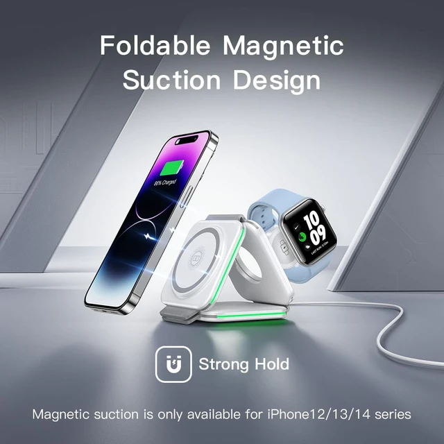 Alt view image 5 of 7 - 3 in 1 Charging Station for Apple,Wireless Charger Pad for iPhone 17/16e/16/15/14/13/12/Pro/Max/Mini,Magnetic Foldable Charger for AirPods 2/3/4/Pro/Pro 2/Pro 3 & for iWatch Series