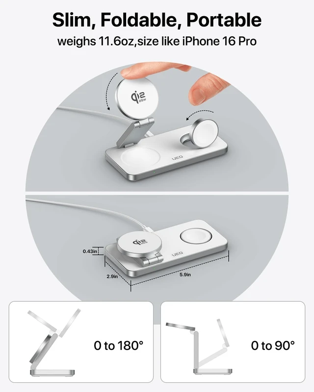 Alt view image 3 of 7 - 3-in-1 Charging Station for Apple Devices,QI2.2 25W Ultra-Fast Magnetic Wireless Charger Stand,Compatible with MagSafe,Foldable Travel Charger for iPhone Air/17/16/15/14/13/12,Apple Watch,AirPods